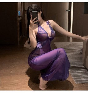 FEE ET MOI - Lace Mesh Sheer Maxi Dress (Purple)